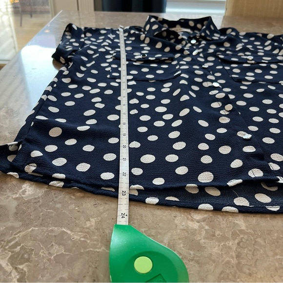 Erin Blair navy button up white polka dots blouse size small - Picture 10 of 10